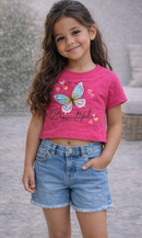 Cropped Infantil Borboleta 100% Algodão Menina 2 a 10 Anos