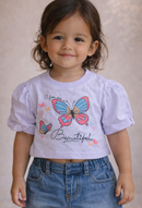 Cropped Infantil Borboleta 100% Algodão Menina 2 a 10 Anos