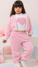 Conjunto Infantil Inverno Feminino 3 Peças Peluciado Casaco Zíper + Blusa + Calça 4 a 12